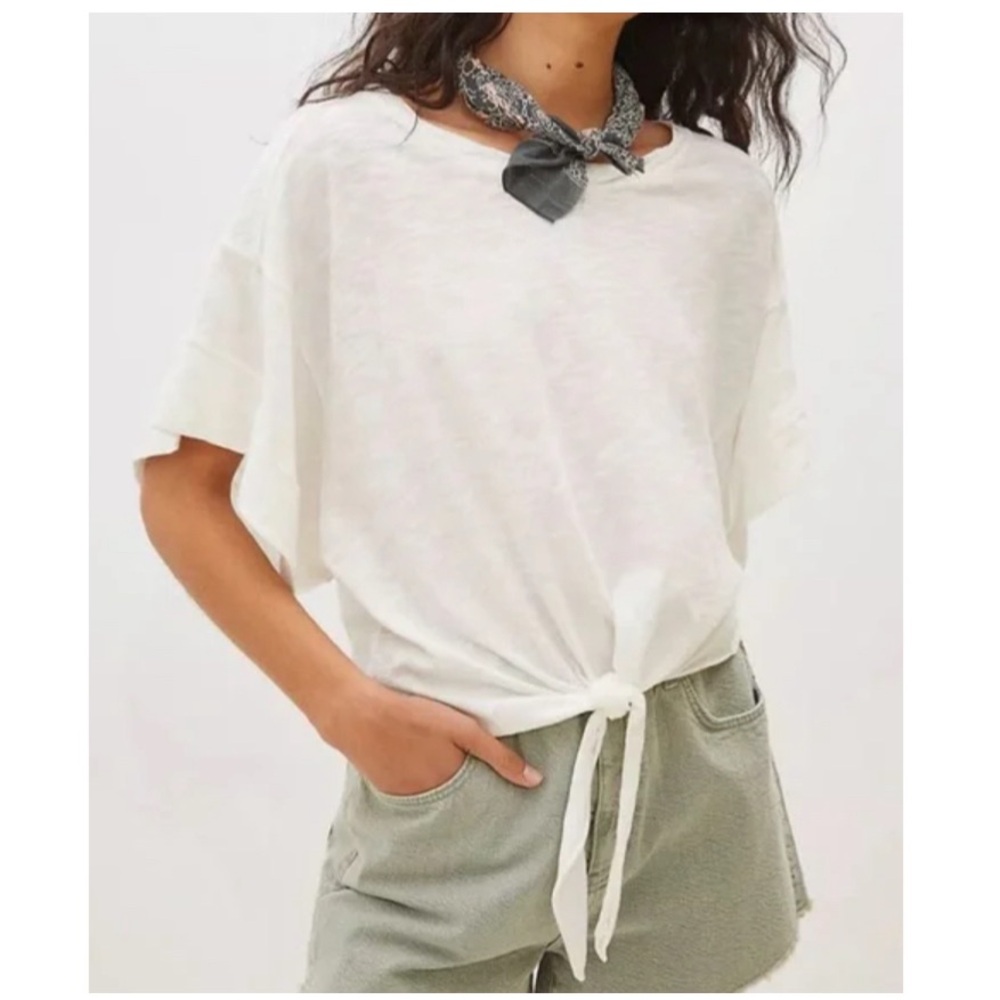 Anthropologie Pilcro Shelley Gauzy Cotton Tie Front Relaxed Fit T-Shirt Large
